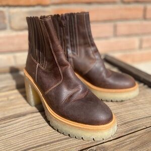 Free People James Chelsea Boots | Brown Leather | Chunky Lug Sole EU 39 / US 8.5